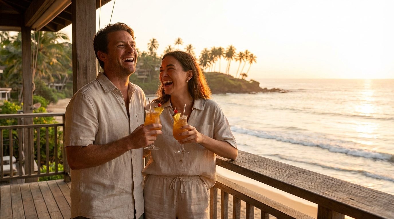 Happy couple enjoying their resort stay