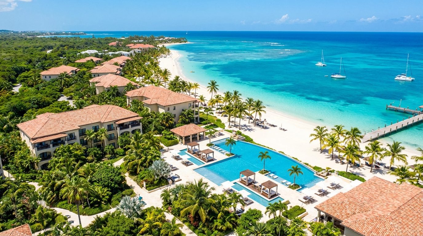 Aerial view of luxury beachfront resort